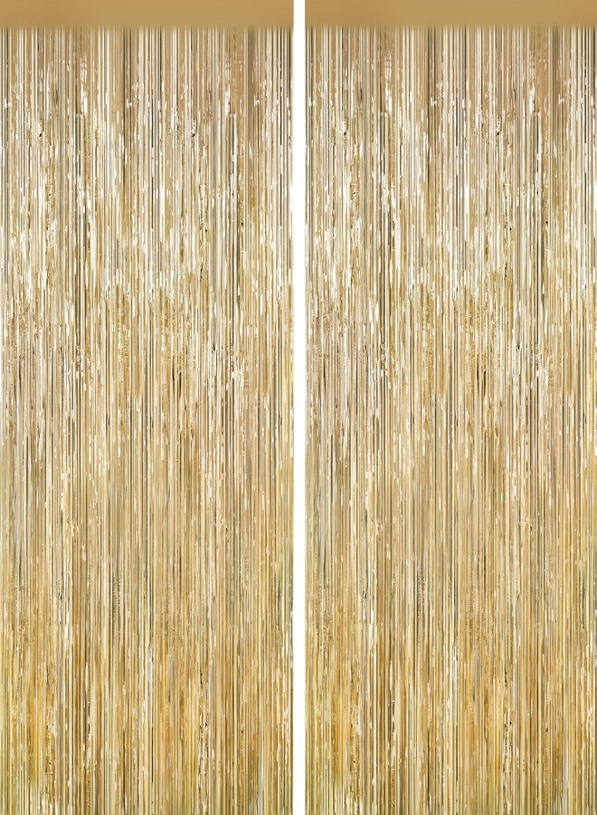 YEURFONTASY Champagne Gold Tinsel Backdrop Foil Fringe Curtains - 2 Packs Door Streamers Backdrop for Birthday Door Decorations, Party Supplies for Bachelorette, Graduation, Christmas, Disco Decor - Image 1