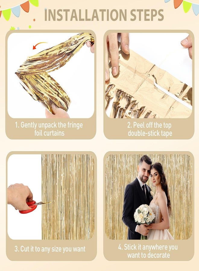 YEURFONTASY Champagne Gold Tinsel Backdrop Foil Fringe Curtains - 2 Packs Door Streamers Backdrop for Birthday Door Decorations, Party Supplies for Bachelorette, Graduation, Christmas, Disco Decor - Image 3