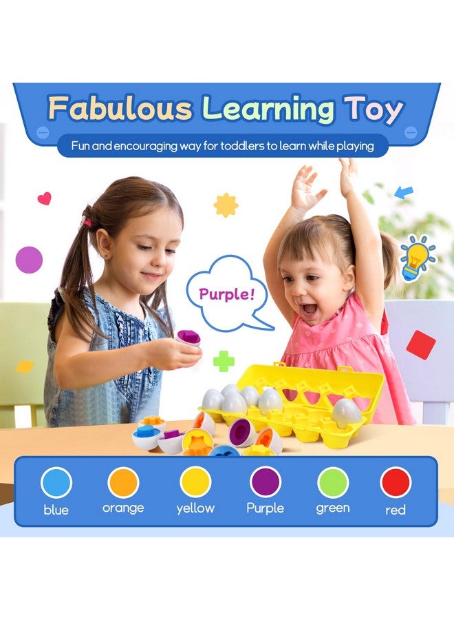 Tinabless Matching Eggs Toys 12 pcs Set Color & Shape Recoginition Sorter Puzzle for Toddlers, Christmas Easter Travel Game Early Learning Educational Gift for Year Old Kids - Image 3