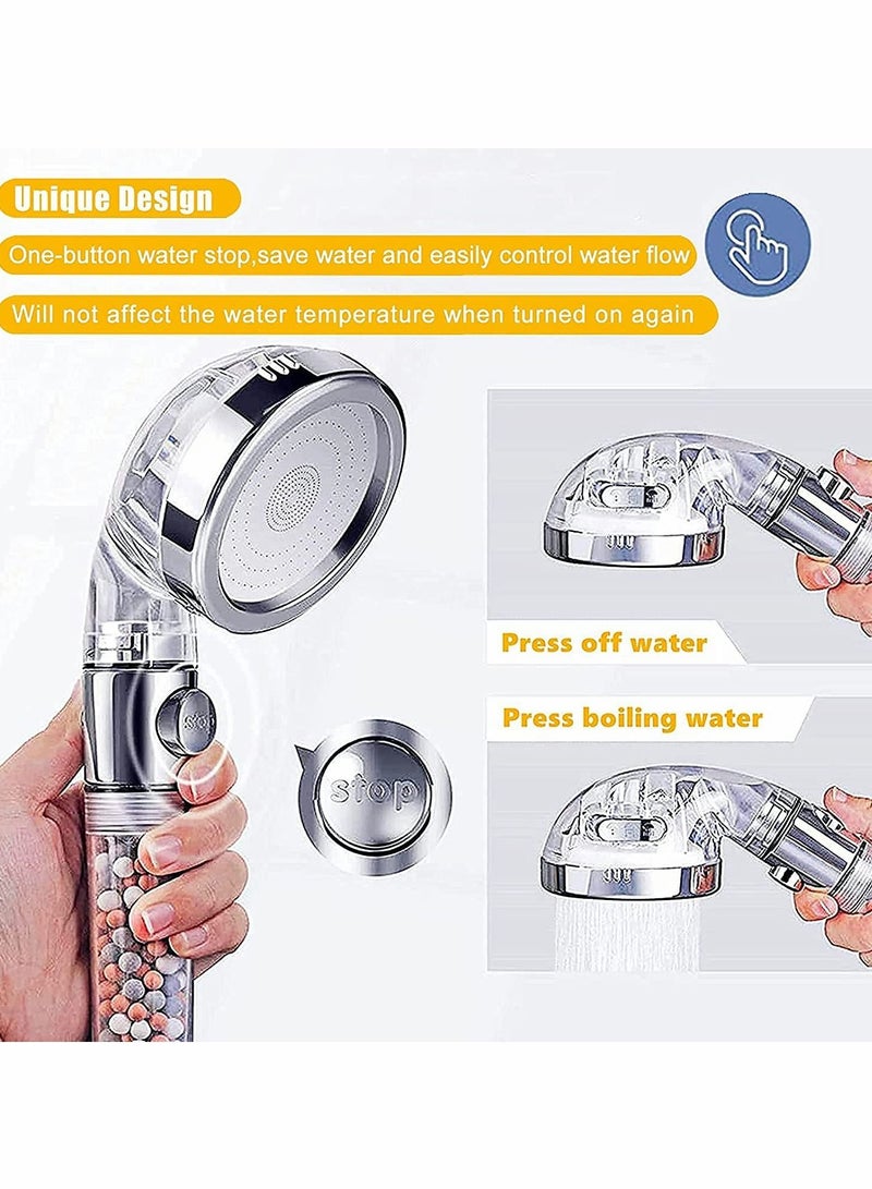 Excefore Ionic Shower Head, Handheld High Pressure Shower Spray Filter Hard Water with ON/Off Switch, 3 Modes Soften Water Saving Adjustable Power Showerhead  - Image 4