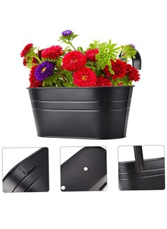 HomarKet Metal Iron Hanging Flower Pots for Railing Fence Outdoor Planter Hanging Bucket Pots Countryside Style Window Flower Plant Holder with Detachable Hooks Home Decor  - Image 1