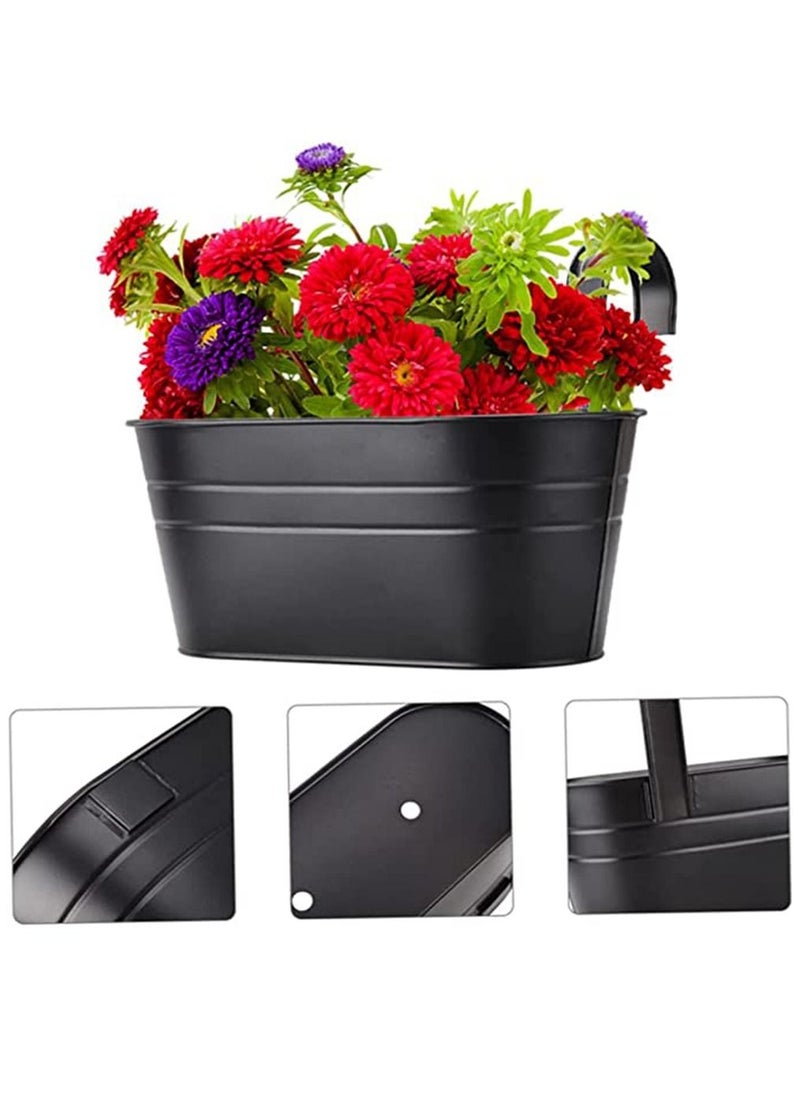 HomarKet Metal Iron Hanging Flower Pots for Railing Fence Outdoor Planter Hanging Bucket Pots Countryside Style Window Flower Plant Holder with Detachable Hooks Home Decor  - Image 1