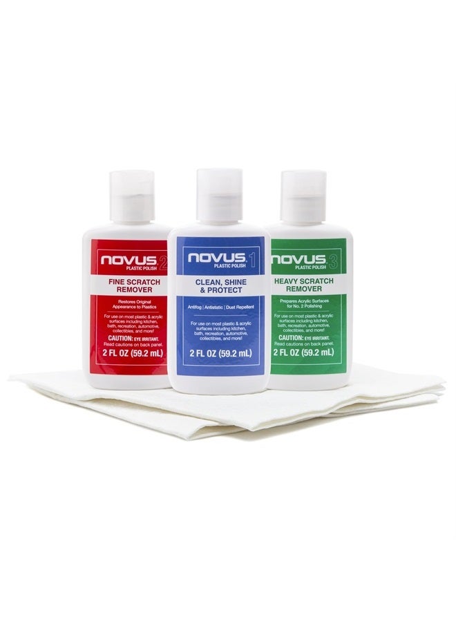 NOVUS PK1-2 Plastic Clean and Shine, Fine Scratch Remover and Heavy-scratch Remover and Polish Mates Pack, 2 Ounce Bottles - Image 1