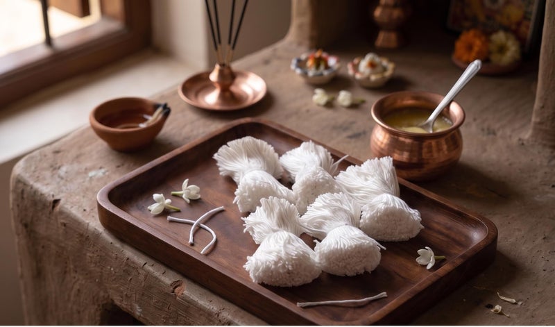 On Blow Cotton 365 Wicks (Pack of 5) – 2-Inch Long White Diya Batti for Daily Pooja & Aarti – Pure Cotton Puja for Year-Round Devotion – 1825 Wicks Total – Premium Phool Batti for Home Temple - Image 3