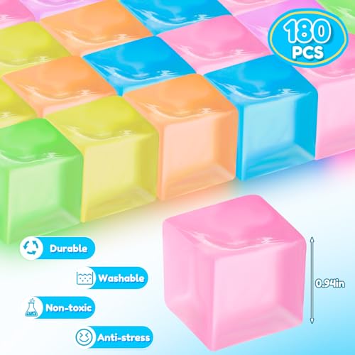 Simgoing 180 Pcs Mini Ice Cube Stress Balls Fidget Toys Bulk Squeeze Square Ball Sensory Toys Stress Relief Ice Cube for Small Prize Birthday Party Favor Bags Box Filling 6 Colors - Image 5