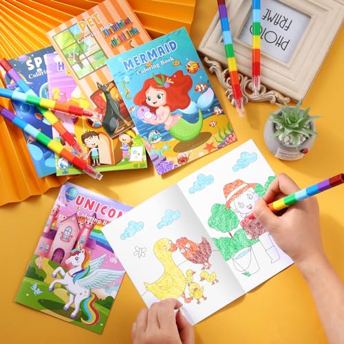 BenLouis Coloring Books for Kids With Stacking Crayons Set Mini Coloring Books Bulk for Ages 4-8-12 Small Activity Books for Birthday Party Gifts Goodie Bags Stuffers Travel（12+12Pcs Colorful） - Image 3