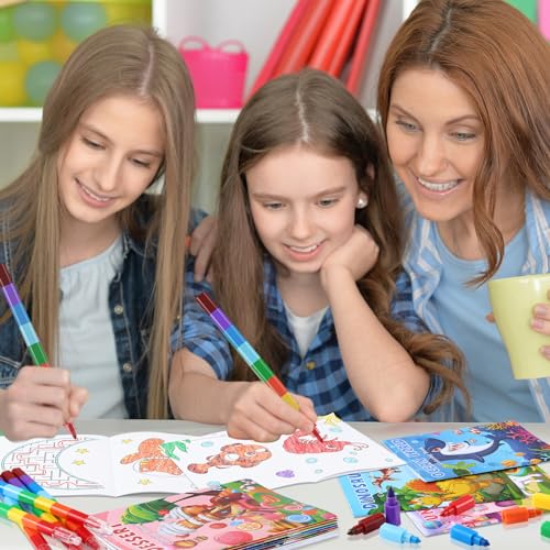 BenLouis Coloring Books for Kids With Stacking Crayons Set Mini Coloring Books Bulk for Ages 4-8-12 Small Activity Books for Birthday Party Gifts Goodie Bags Stuffers Travel（12+12Pcs Colorful） - Image 5