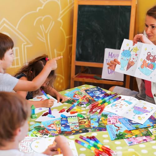 BenLouis Coloring Books for Kids With Stacking Crayons Set Mini Coloring Books Bulk for Ages 4-8-12 Small Activity Books for Birthday Party Gifts Goodie Bags Stuffers Travel（12+12Pcs Colorful） - Image 4