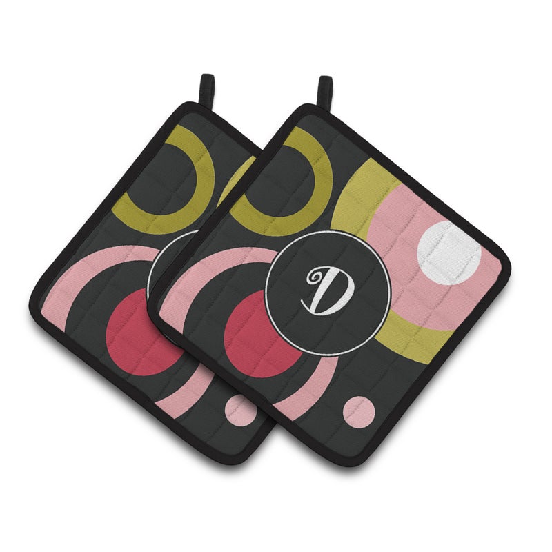 Caroline's Treasures ""Caroline's Treasures Letter D Monogram - Retro In black Pair of Pot Holders AM1001-DPTHD  7.5HX7.5W  Multicolor"" 