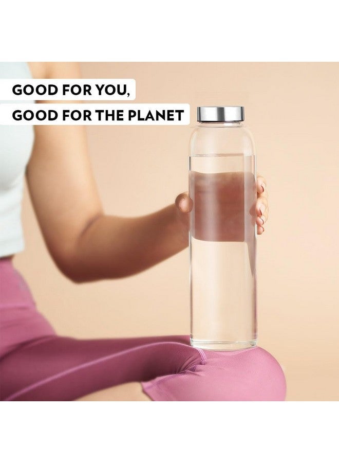 Brezzycloud Glass Fridge Water Bottle with Steel Cap | Leak proof & detox water bottle glass | Wide mouth & Easy to Clean | Best Usage for Office/School/College | Set of 6, 800ml | Clear - Image 3