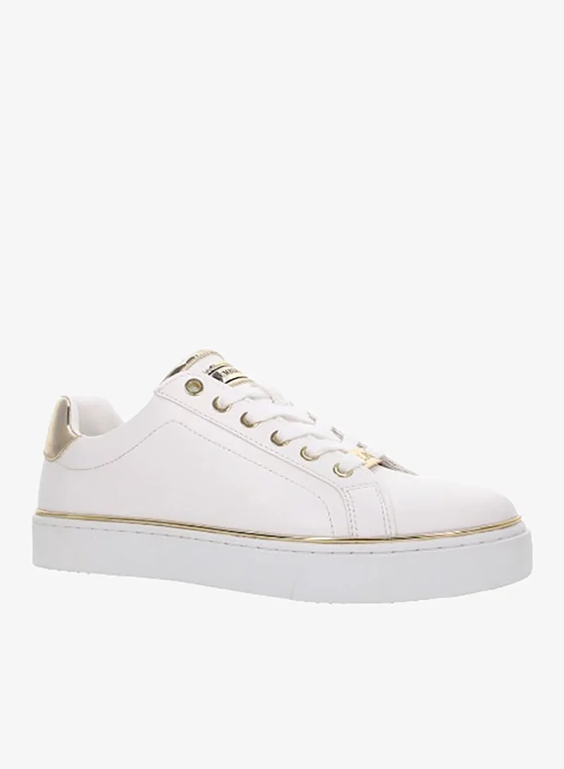 LUMBERJACK Lumberjack Women’s White Leather Sneakers with Gold Accents – Stylish Low-Top Platform Shoe for Casual & Smart Wear