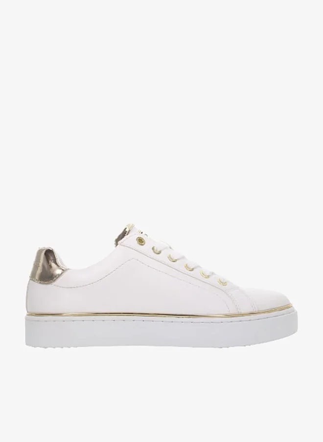 LUMBERJACK Lumberjack Women’s White Leather Sneakers with Gold Accents – Stylish Low-Top Platform Shoe for Casual & Smart Wear