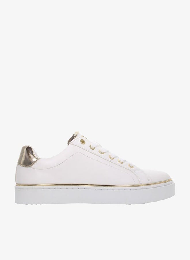 Lumberjack Women’s White Leather Sneakers with Gold Accents – Stylish Low-Top Platform Shoe for Casual & Smart Wear - Image 1