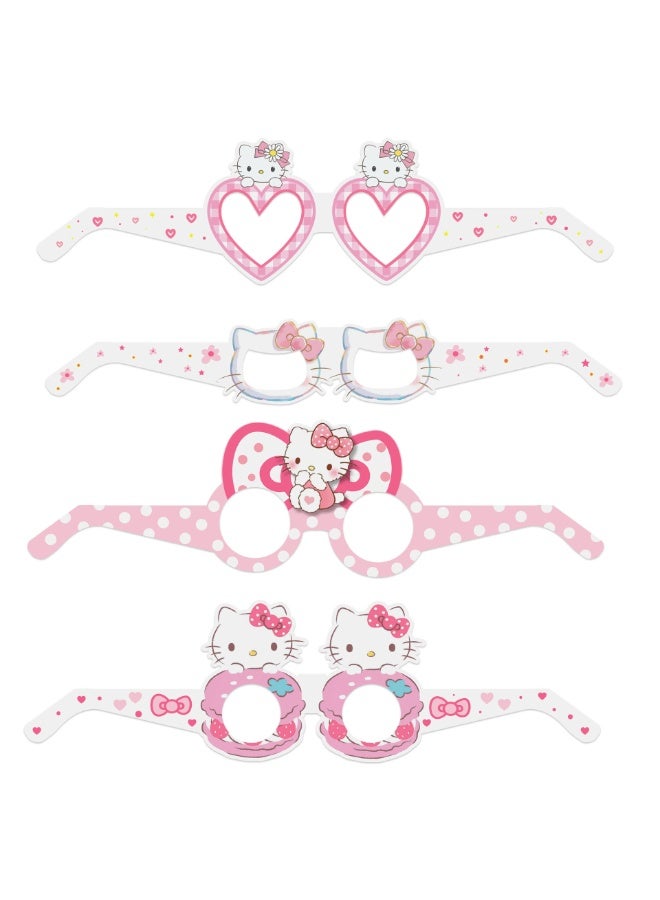 إيلوفهابرتي نظارات ورقية هالو كيتي - 24 قطعة نظارات ورقية هالو كيتي للحفلات، نظارات ورقية ذات طابع كاواي للحفلات، لإكسسوارات كشك التصوير هالو كيتي أو لزينة أعياد ميلاد هالو كيتي - Image 1