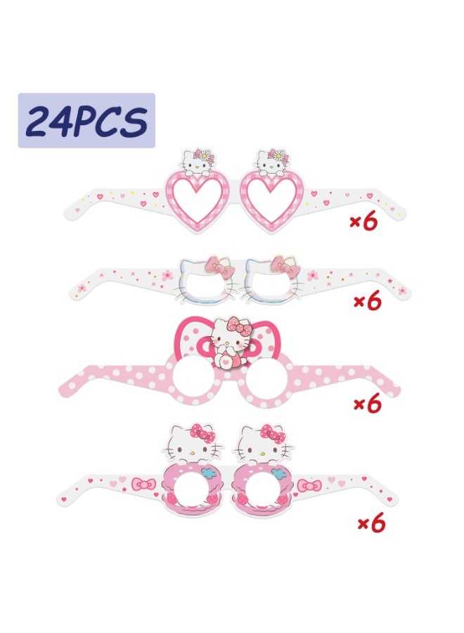 إيلوفهابرتي نظارات ورقية هالو كيتي - 24 قطعة نظارات ورقية هالو كيتي للحفلات، نظارات ورقية ذات طابع كاواي للحفلات، لإكسسوارات كشك التصوير هالو كيتي أو لزينة أعياد ميلاد هالو كيتي - Image 3