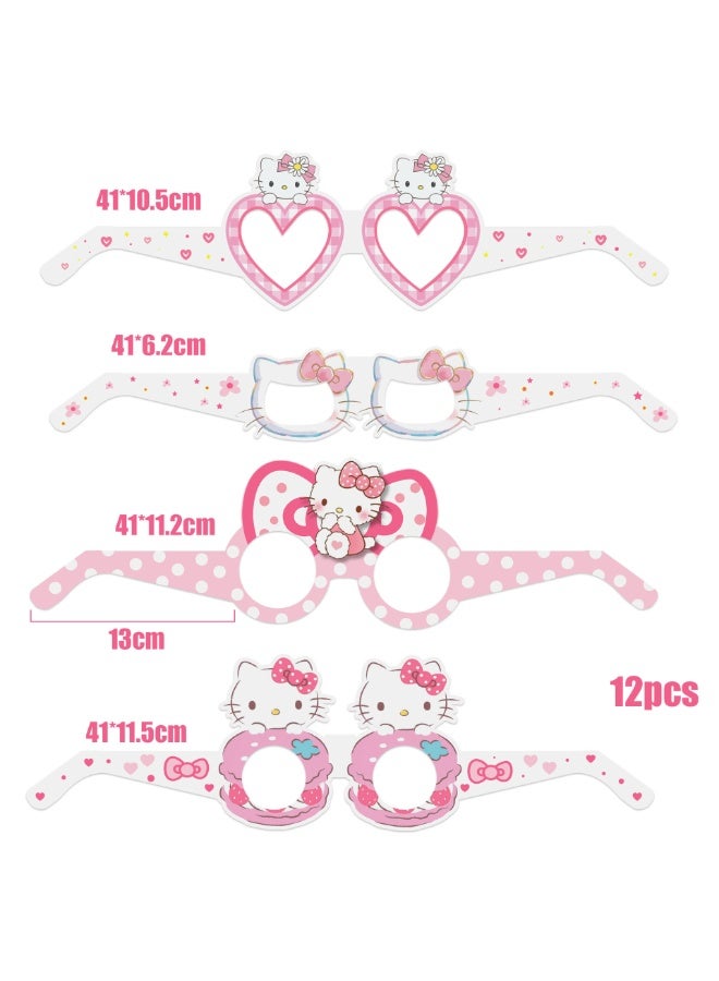 إيلوفهابرتي نظارات ورقية هالو كيتي - 24 قطعة نظارات ورقية هالو كيتي للحفلات، نظارات ورقية ذات طابع كاواي للحفلات، لإكسسوارات كشك التصوير هالو كيتي أو لزينة أعياد ميلاد هالو كيتي - Image 2