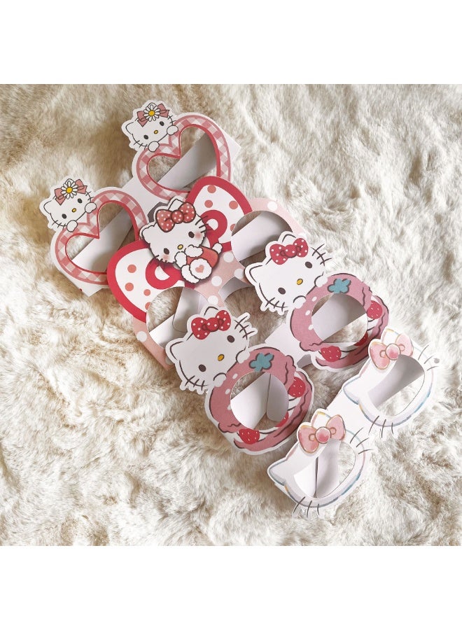 إيلوفهابرتي نظارات ورقية هالو كيتي - 24 قطعة نظارات ورقية هالو كيتي للحفلات، نظارات ورقية ذات طابع كاواي للحفلات، لإكسسوارات كشك التصوير هالو كيتي أو لزينة أعياد ميلاد هالو كيتي - Image 4