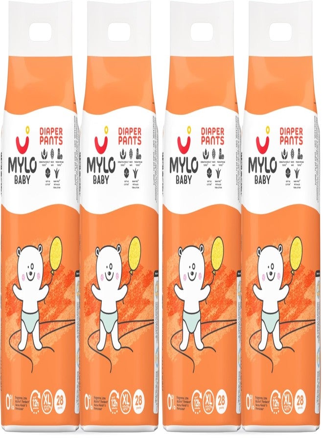 Mylo Baby Diaper Pants Extra Large (XL) Size 12-17 kgs (56 count) Leak Proof | Lightweight | Upto 12 Hours Protection | ADL Technology | with Aloe Vera Lotion (28 Count, Pack of 4)
