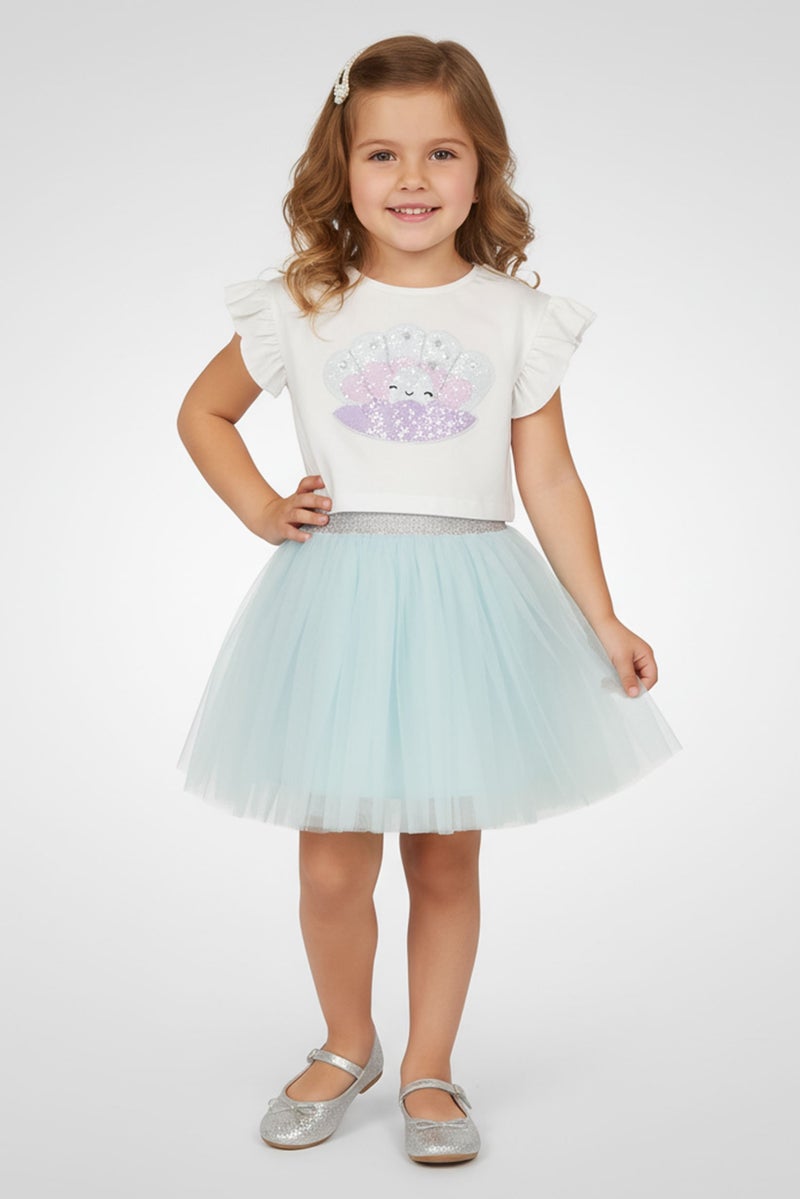 MISS Toddlers Girl 2 Pieces Embroidered Top And Tutu Skirt Set, Multicolor - Image 1