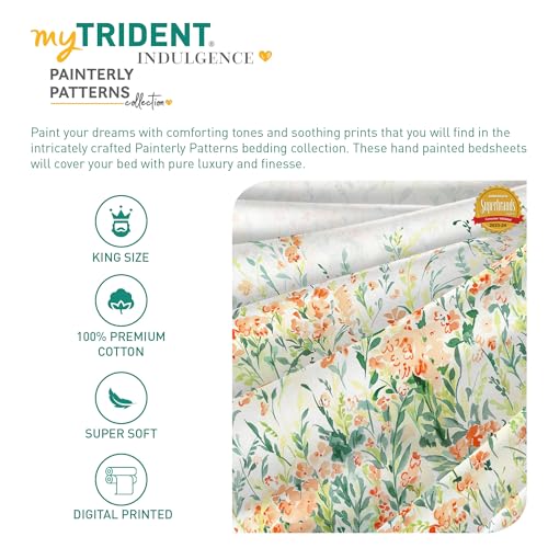 MYTRIDENT bedsheet for Double Bed, Indulgence Painterly Pattern King Bedsheet Set, 300 TC, 100% Cotton, Wild Bloom - Image 5