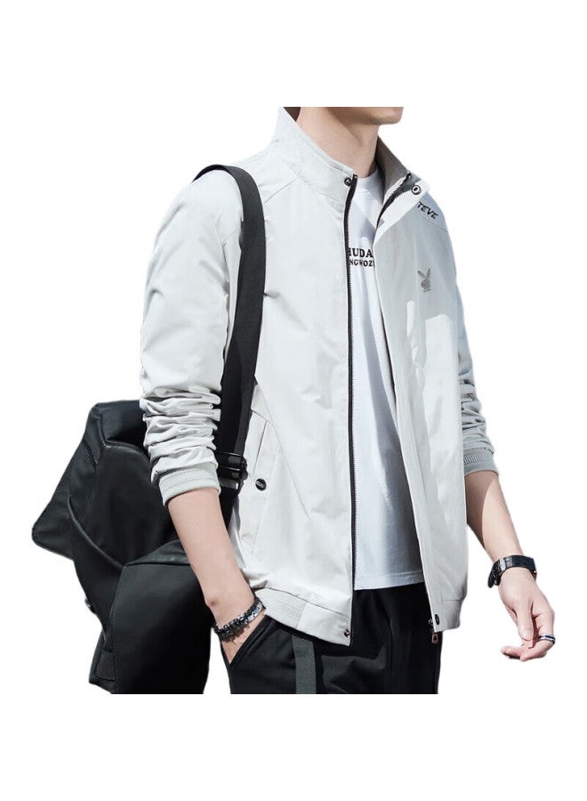 PLAYBOY Jacket, Men'S Outerwear, Spring And Autumn Casual Stand-Up Collar Trendy Top, Khaki, Xl - Image 1