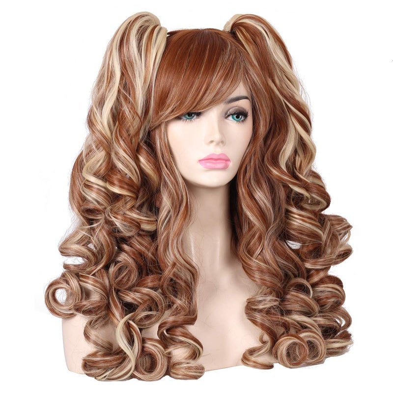 ColorGround Long Curly Multi-Color Cosplay Wig with 2 Ponytails(Brown with Blonde) - Image 5