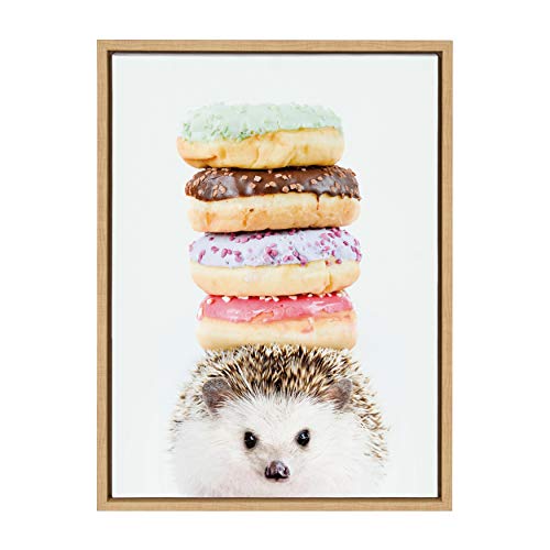 DesignOvation Sylvie Hedgehog Donuts Framed Canvas Wall Art by Amy Peterson, 18x24 Natural, Cute Baby Animal Portrait for Living Room, Bedroom, Or Nursery - Image 1