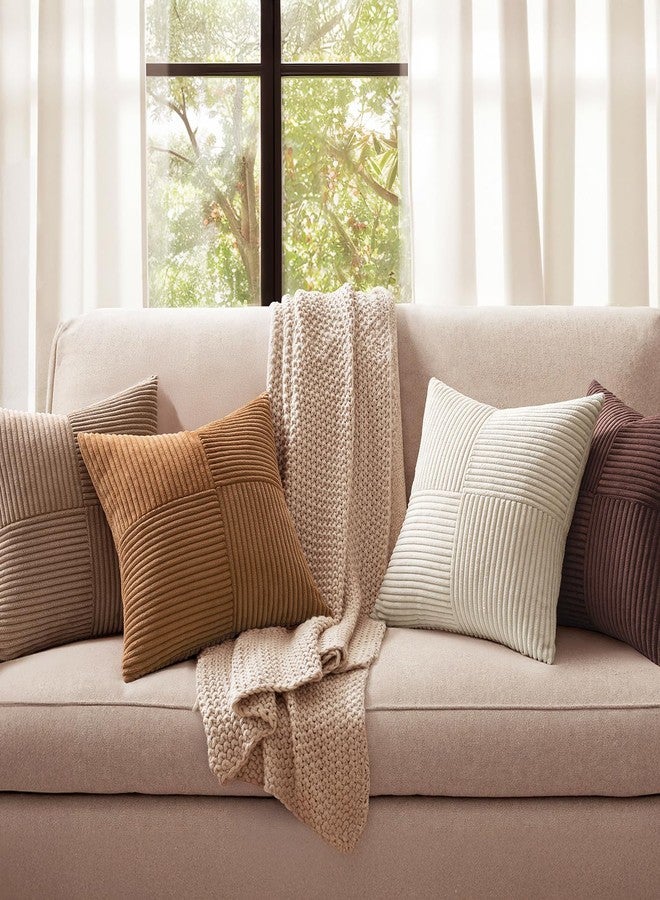 ميولي أغطية وسائد MIULEE بنية اللون، مقاس 18×18 بوصة، طقم من 4 قطع، بنمط بوهيمي ريفي، أغطية وسائد مخملية متدرجة الألوان، مزودة بسحاب مخفي، ديكور منزلي مرقع من المخمل، مناسب للأريكة وغرفة النوم - Image 2