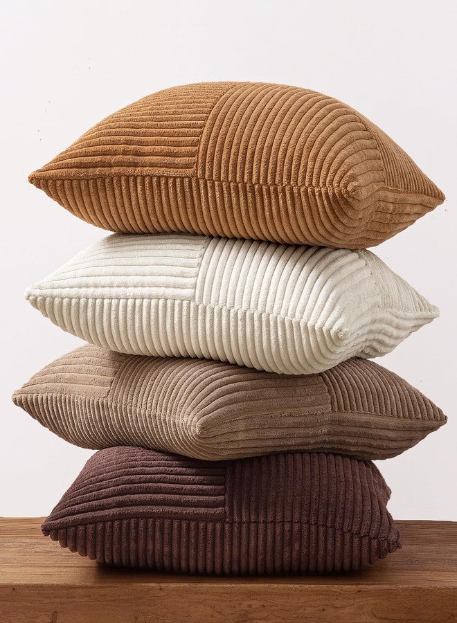 ميولي أغطية وسائد MIULEE بنية اللون، مقاس 18×18 بوصة، طقم من 4 قطع، بنمط بوهيمي ريفي، أغطية وسائد مخملية متدرجة الألوان، مزودة بسحاب مخفي، ديكور منزلي مرقع من المخمل، مناسب للأريكة وغرفة النوم - Image 5