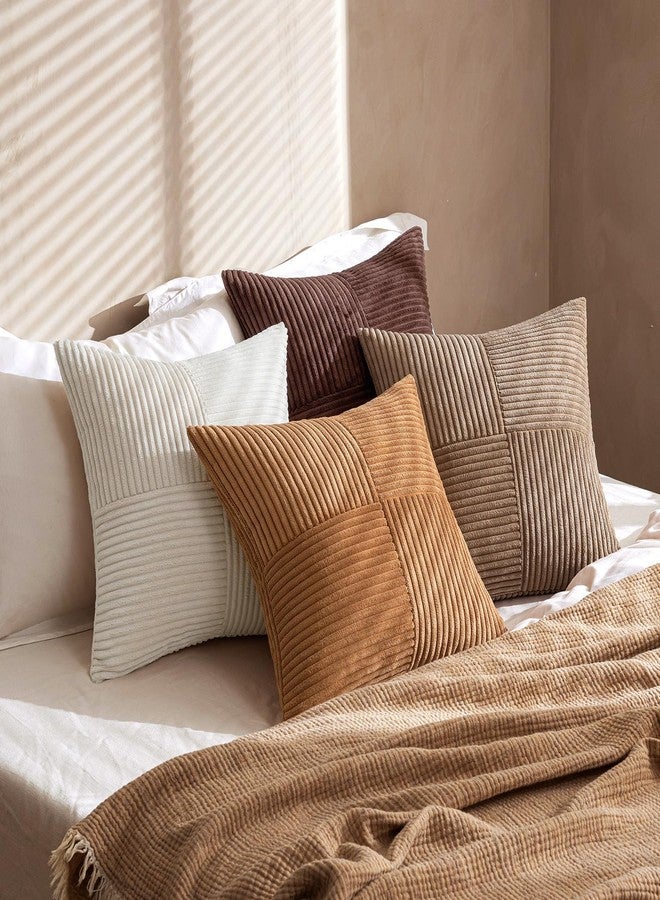 ميولي أغطية وسائد MIULEE بنية اللون، مقاس 18×18 بوصة، طقم من 4 قطع، بنمط بوهيمي ريفي، أغطية وسائد مخملية متدرجة الألوان، مزودة بسحاب مخفي، ديكور منزلي مرقع من المخمل، مناسب للأريكة وغرفة النوم - Image 4