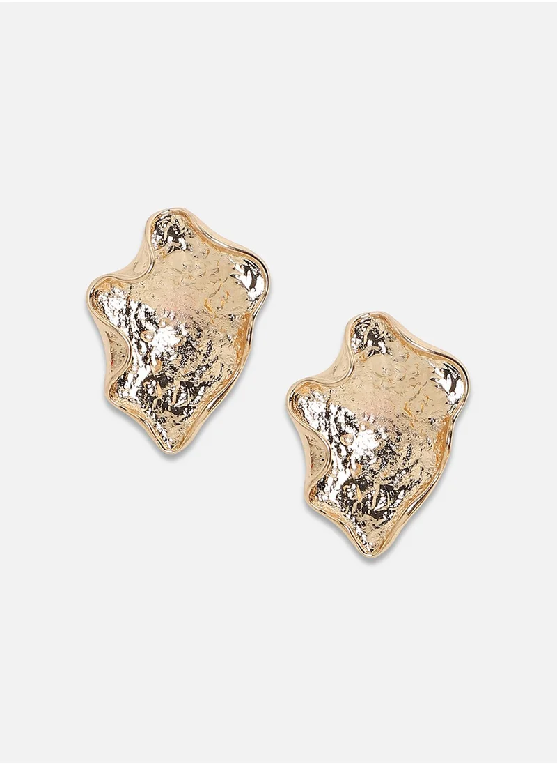 SOHI Metallic Wave Stud Earrings - Champayne Gold-Colour