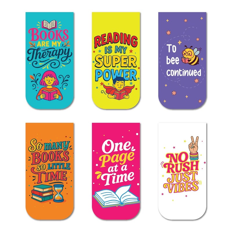 OneOclock علامات كتاب مغناطيسية لعشاق الكتب – اقتباسات ممتعة وملونة | علامات للقراء، هدايا علامات للقراء | علامات للكتب | هدية للقراء (مجموعة من 6) - Image 1