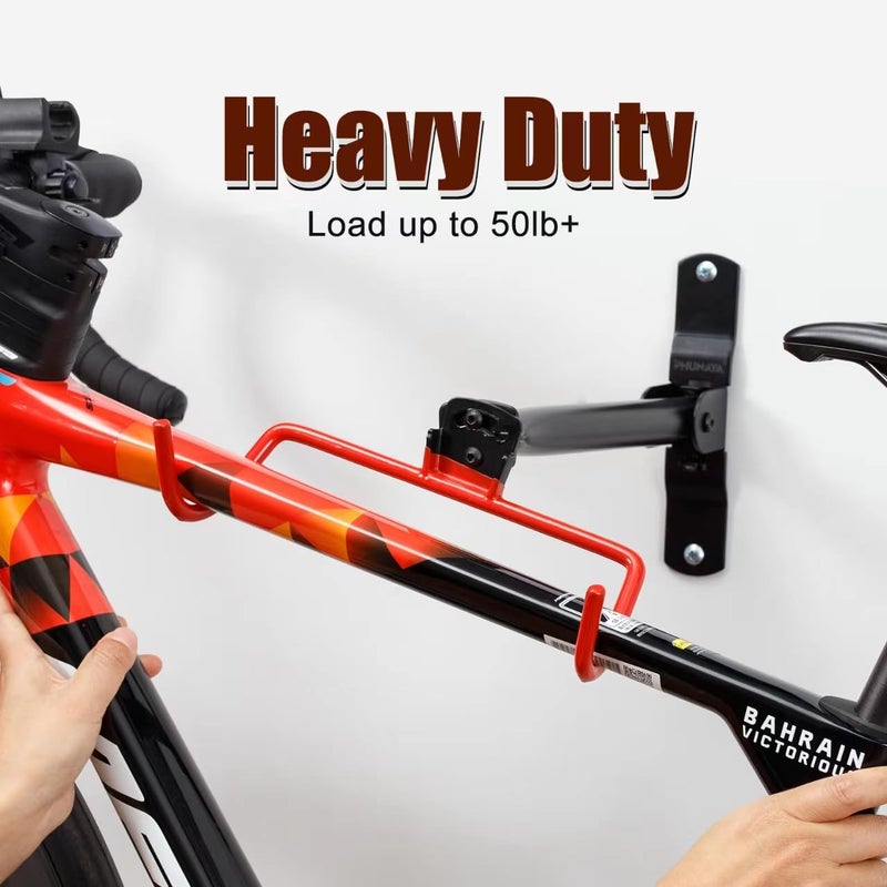 Phunaya Wall Mount Bike Rack Bike Hanger Horizontal Bicycle Holder Heavy Duty Garage Bike Storage Garage Organization Bicycle Hook With Rubber Foldable And Adjustable Angle(2 Pack) - Image 4