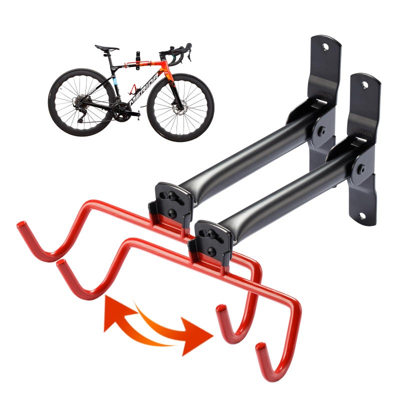 Phunaya Wall Mount Bike Rack Bike Hanger Horizontal Bicycle Holder Heavy Duty Garage Bike Storage Garage Organization Bicycle Hook With Rubber Foldable And Adjustable Angle(2 Pack) - Image 1