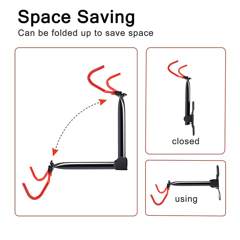Phunaya Wall Mount Bike Rack Bike Hanger Horizontal Bicycle Holder Heavy Duty Garage Bike Storage Garage Organization Bicycle Hook With Rubber Foldable And Adjustable Angle(2 Pack) - Image 2