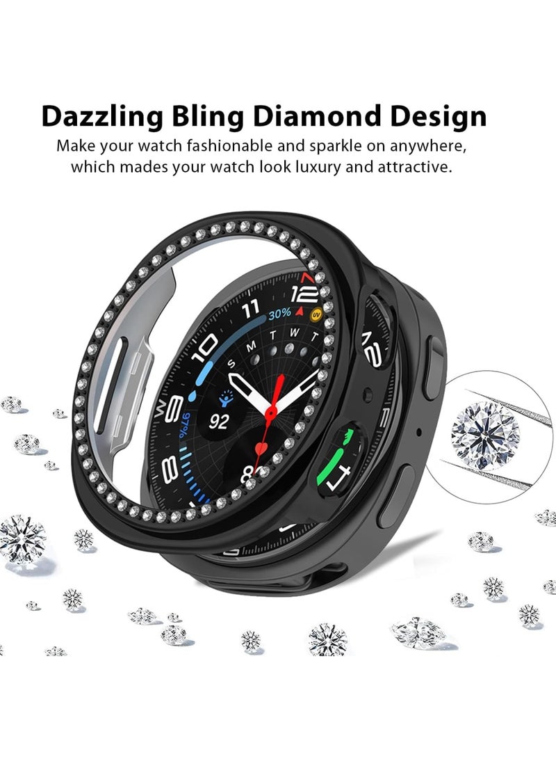 SYOSI Watch Case for Galaxy Watch 8 44mm, Bling Frame Protective Case, Sparkly Diamond Cover for Women and Girls, Silver and Black Watches Frame Cover, Galaxy Watch 8 Accessories (2 Pack) - Image 4