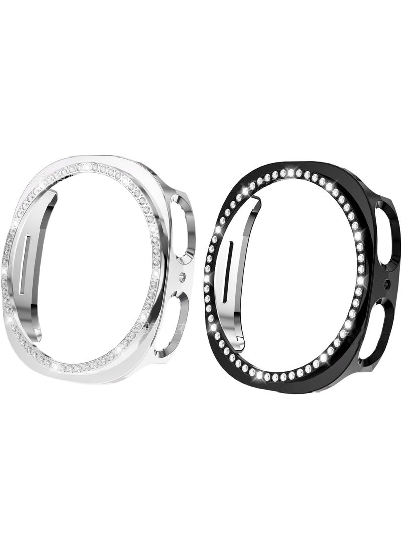 SYOSI Watch Case for Galaxy Watch 8 44mm, Bling Frame Protective Case, Sparkly Diamond Cover for Women and Girls, Silver and Black Watches Frame Cover, Galaxy Watch 8 Accessories (2 Pack) - Image 2