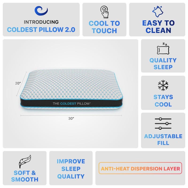 THE COLDEST WATER The Coldest Pillow - Adjustable Fill, Washable Cover, and Best for Breathable Cool While Sleeping -Premium (Queen) - Image 4