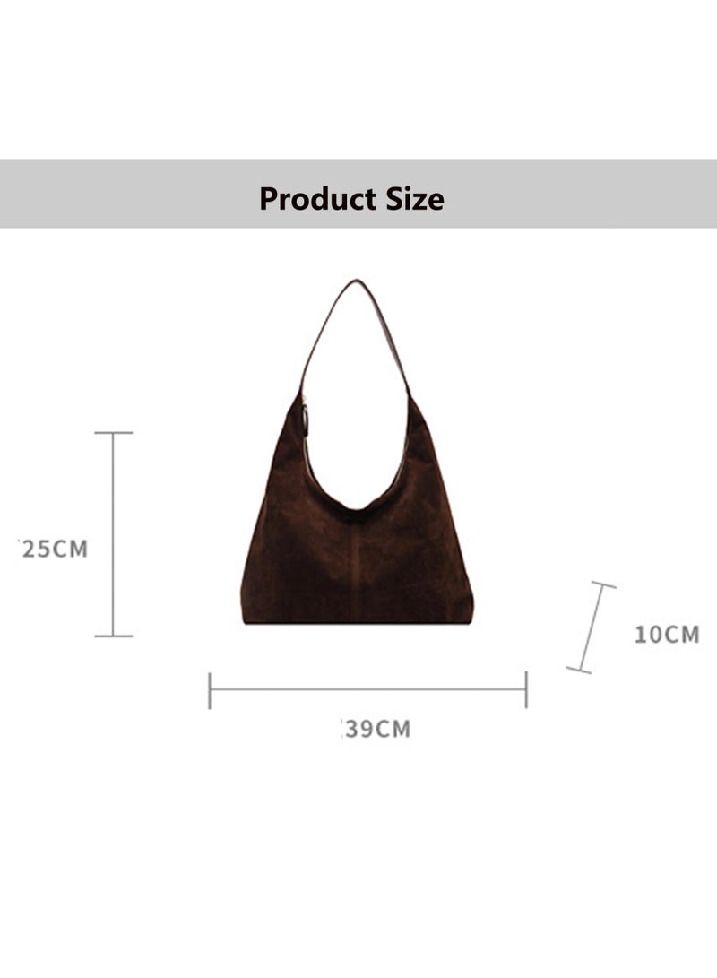 Women's Suede Crescent Shoulder Bag, Coffee Brown PU Leather Large Capacity Tote Handbag - Image 3