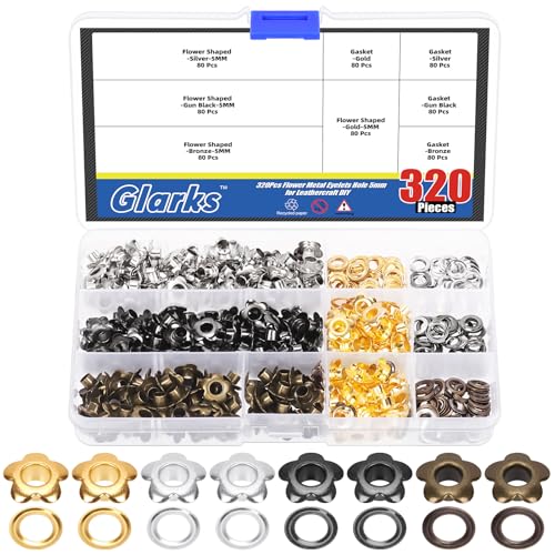 Glarks 320pcs 5mm316in Flower Eyelets Grommet Set 4 Colors Metal Flowers Eyelets for Shoe Eyelets Belt Bags and Other Leather Project - Image 1