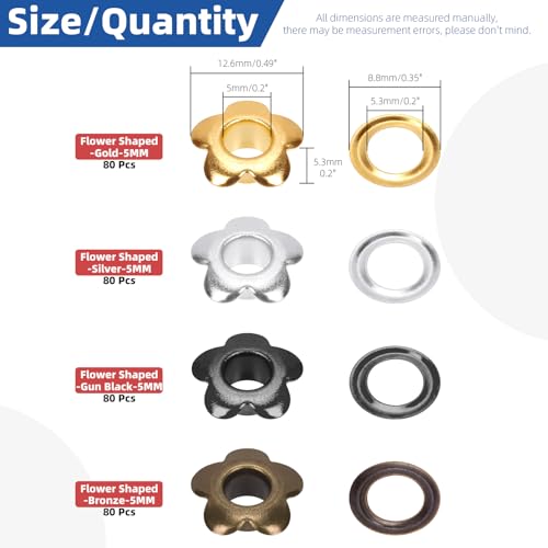 Glarks 320pcs 5mm316in Flower Eyelets Grommet Set 4 Colors Metal Flowers Eyelets for Shoe Eyelets Belt Bags and Other Leather Project - Image 3