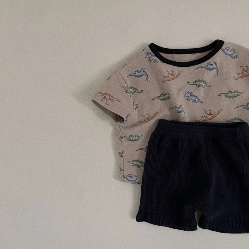 Korean Style Ins Summer New Top Full Print Animal Solid Color Shorts Refreshing suit Western Style Casual Daily Wear Black Pants 