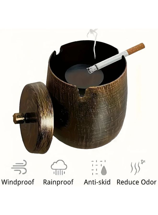 Outdoor Metal Ashtray With Lid Windproof Rainproof Non Slip Base 1pc - Image 1