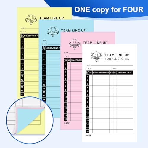 HIGHRAZON Baseball Softball Lineup Cards, 40 Games 160 Sheets (4 Part Carbonless Copies), Lineup Cards 16 Player Roster Sheets with Tearing Line, Line up Sheets for Coaches - Image 3