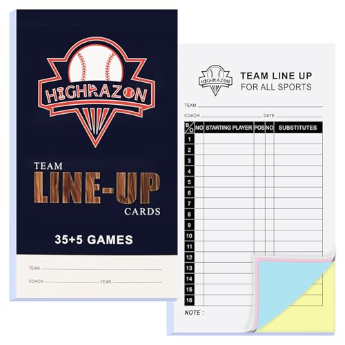 HIGHRAZON Baseball Softball Lineup Cards, 40 Games 160 Sheets (4 Part Carbonless Copies), Lineup Cards 16 Player Roster Sheets with Tearing Line, Line up Sheets for Coaches - Image 1