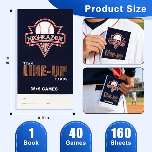 HIGHRAZON Baseball Softball Lineup Cards, 40 Games 160 Sheets (4 Part Carbonless Copies), Lineup Cards 16 Player Roster Sheets with Tearing Line, Line up Sheets for Coaches - Image 2