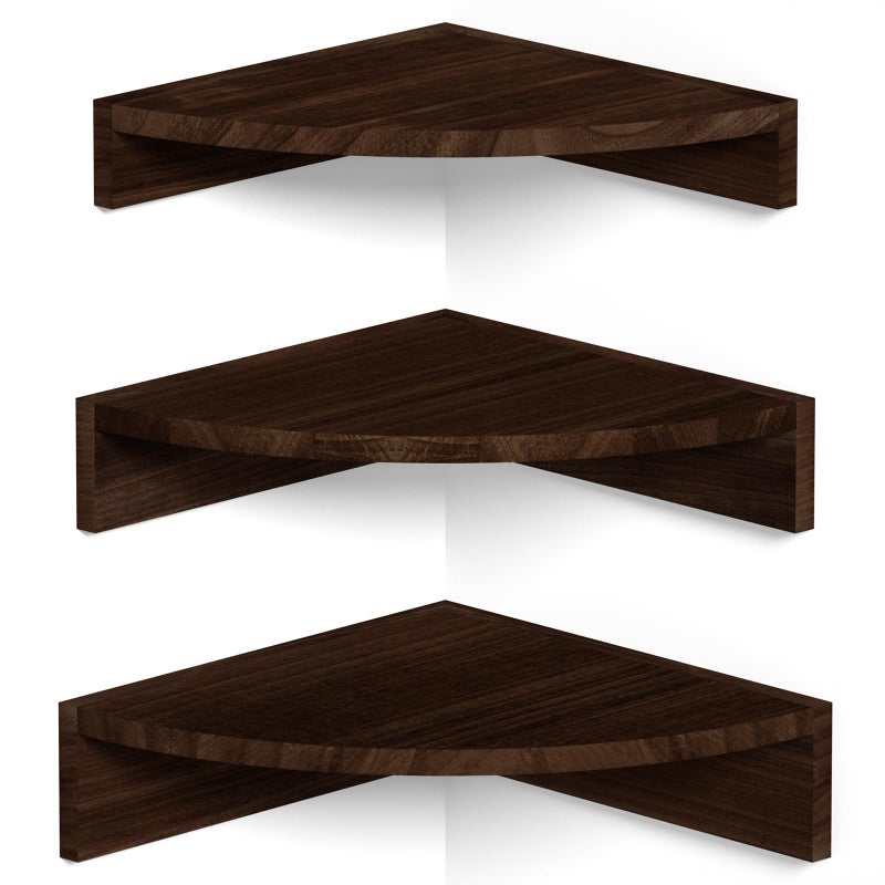 Alsonerbay Corner Shelf Wall Mount Set of 3 Floating Shelves for Storage and Display Rustic Wood Shelves for Bedroom Kitchen Living Room Nursery and Office Dark Brown