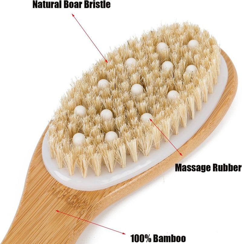 Agirlvct Dry Body BrushBamboo Handle with Natural Boar Bristle Exfoliating Shower BrushDetoxifying Body Exfoliator for Skin RenewalBrushing Tool for Gentle Detox SpaLike ExfoliationSweeps Away Dead Skin - Image 2