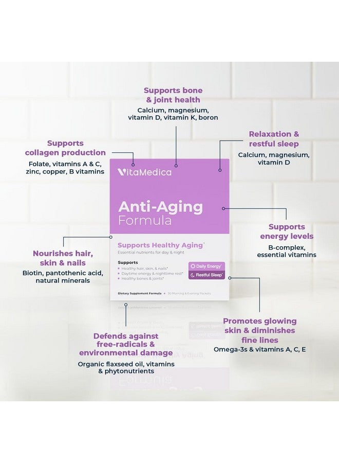 VitaMedica Anti-Aging Formula 4-in-1 Health and Beauty Supplement | Anti Aging Supplement for Women and Men | Healthy Hair, Skin, and Nails | Natural Energy & Restful Sleep | 30 AM & PM Packets - Image 3