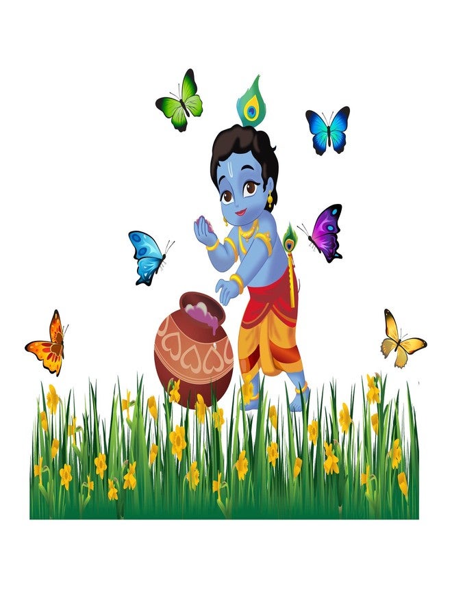 Sticker Yard Bal Krishna Butterflies Decor Kids Room Decor, Hall Decor, Kitchen Decor, Living Room Decor,Bedroom Decor, Vinyl Multicolor Wall Stickers (Standard Size 76X53CM) - Image 1